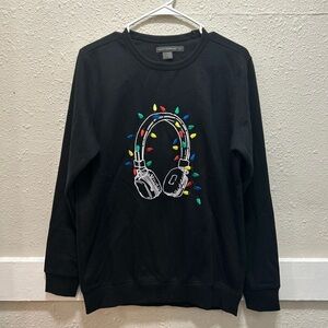 French Connection Holiday Mens Sweatshirt Headphone with Christmas Lights NWT S